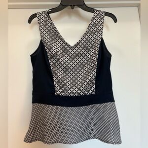 Ann Taylor Navy and White Sleeveless Peplum Top